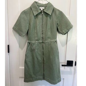 Sage Green Denim Zip up dress